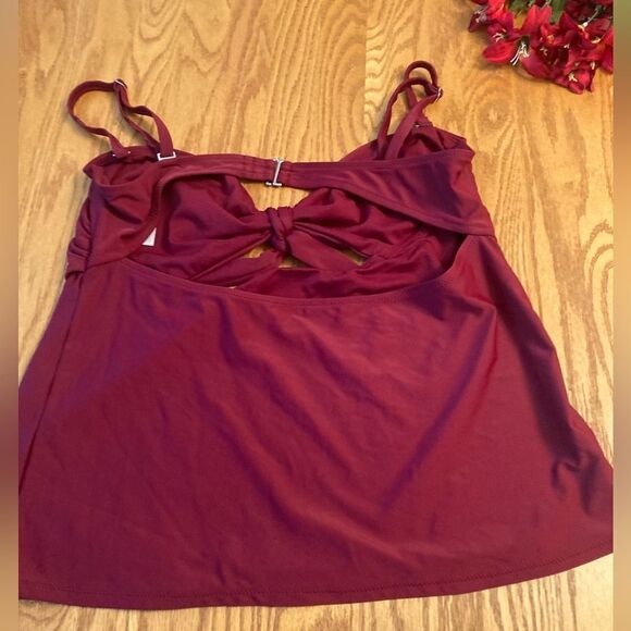 Maroon Tie Front Tankini - Picture 3 of 8